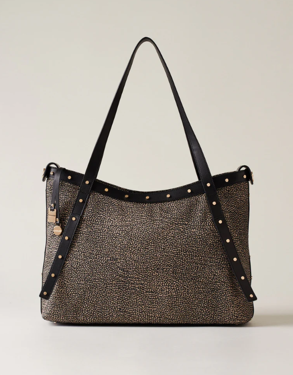 BORBONESE METROPOLE SHOPPER LARGE Borsa a Spalla di Tessuto Riciclato OP