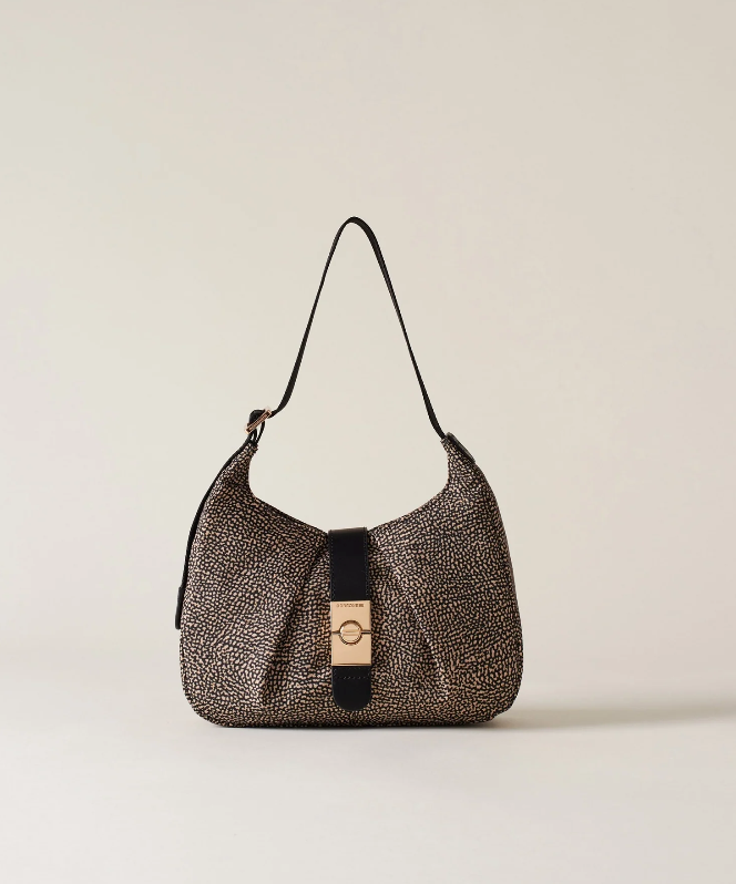 BORBONESE HOBO CORTINA SMALL Borsa a spalla di Tessuto Riciclato e Pelle