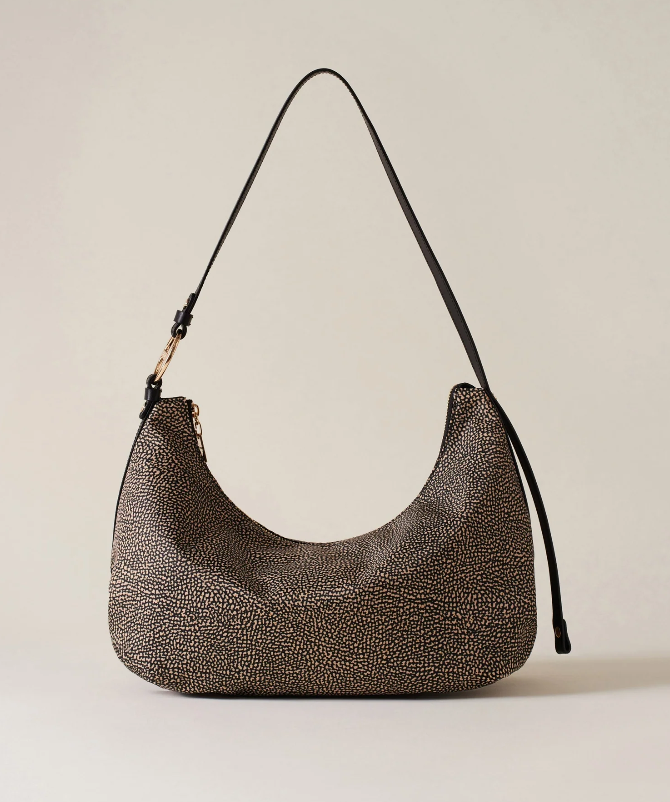BORBONESE BOND HOBO MEDIUM Borsa a Spalla di Tessuto Riciclato OP