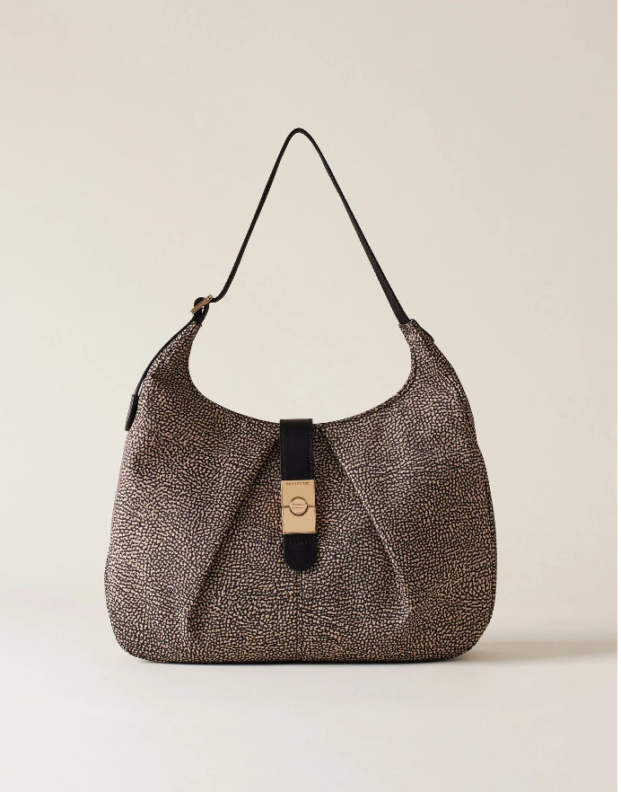 BORBONESE HOBO CORTINA MEDIUM Borsa a spalla di Tessuto Riciclato OP e Pelle