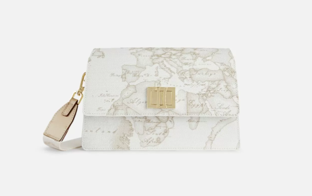 Alviero Martini Prima Classe Geo White tracollina con patta e logo 1C