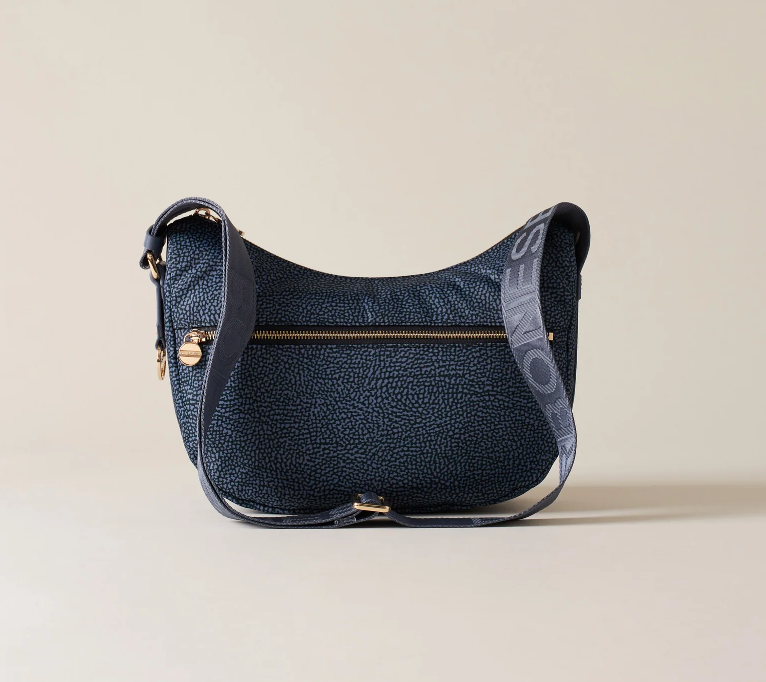 BORBONESE LUNA BAG SMALL Hobo di Tessuto Riciclato Op Denim