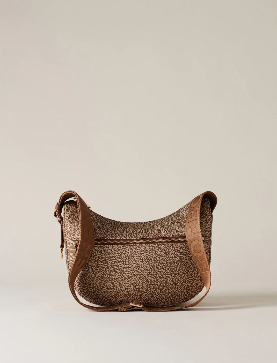 BORBONESE LUNA BAG SMALL Hobo di Tessuto Riciclato Op Beige/Brown BORBONESE LUNA BAG SMALL Hobo di Tessuto Riciclato Op Beige/Brown