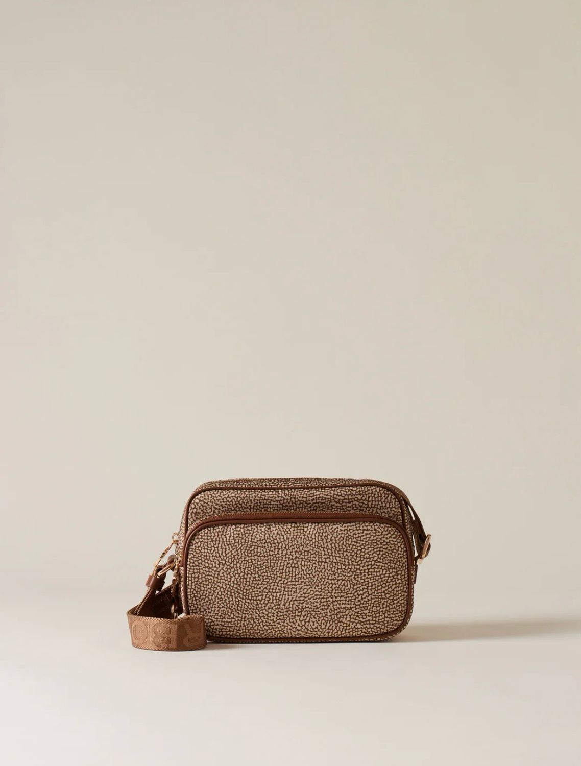 BORBONESE CAMERA CASE SMALL Tracolla di tessuto riciclato OP e Pelle Beige Brown