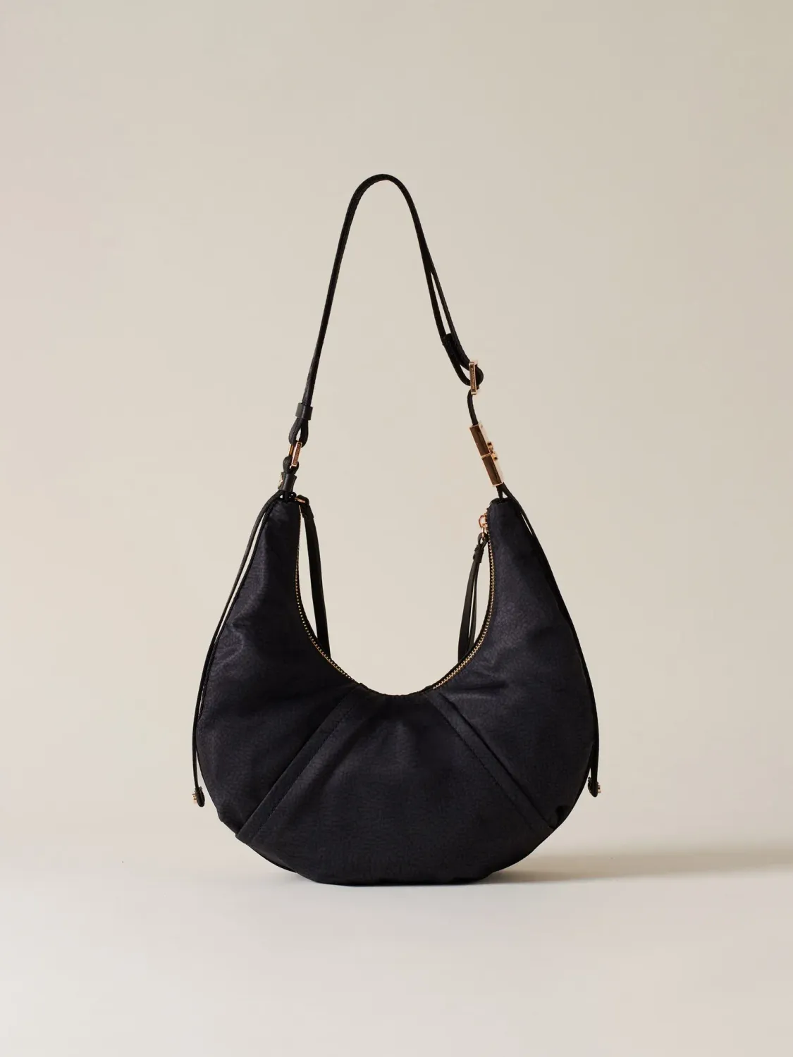 BORBONESE FOLD HOBO SMALL Borsa a Spalla di Tessuto Riciclato OP