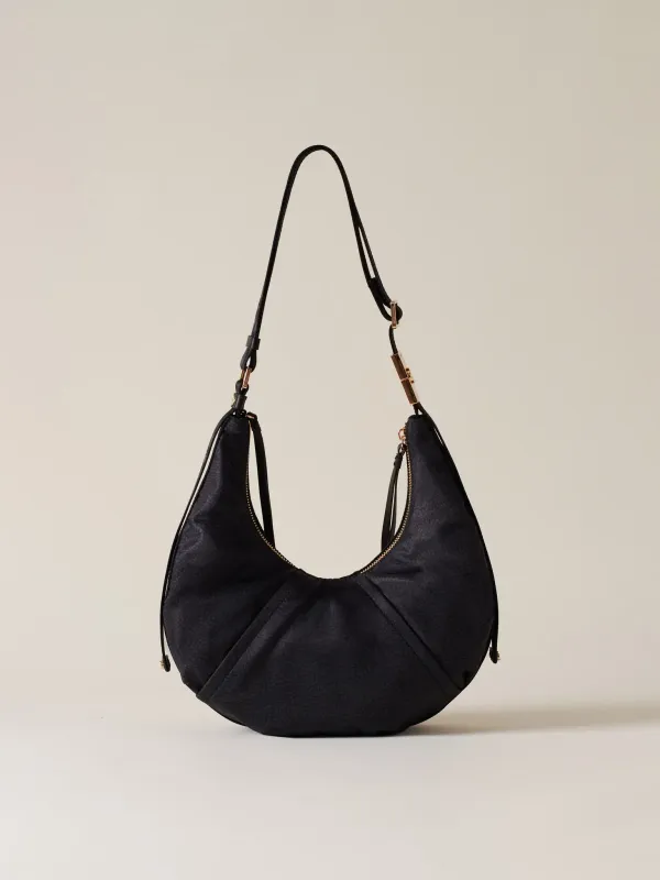 BORBONESE FOLD HOBO SMALL Borsa a Spalla di Tessuto Riciclato OP