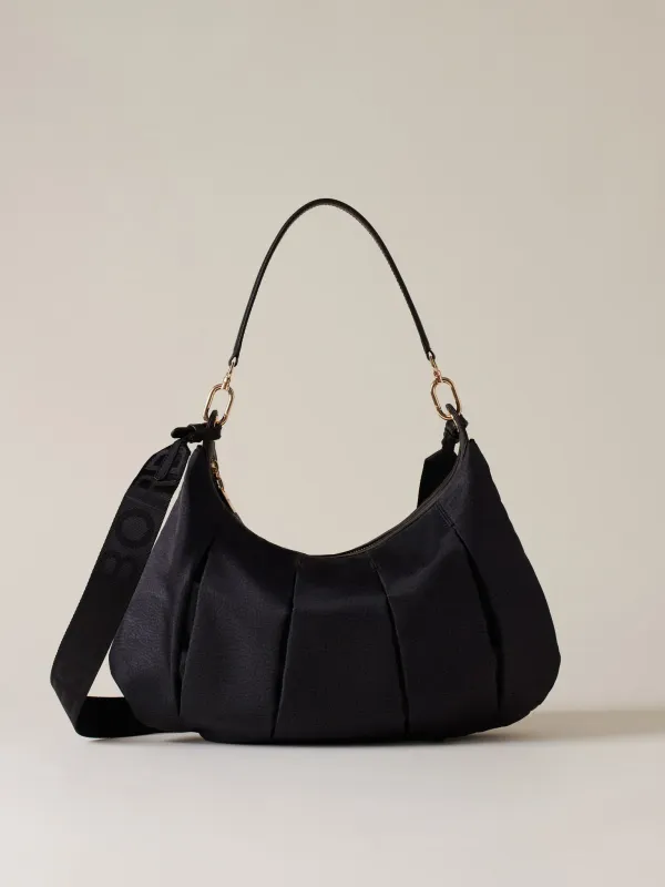 BORBONESE CROISSANT HOBO MEDIUM Borsa a Spalla di Tessuto Riciclato Nero