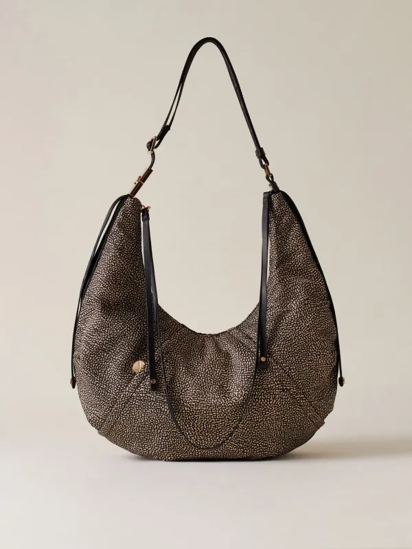 BORBONESE FOLD HOBO MEDIUM Borsa a Spalla di Tessuto Riciclato OP