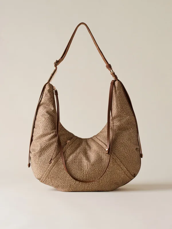 BORBONESE FOLD HOBO MEDIUM Borsa a Spalla di Tessuto Riciclato OP