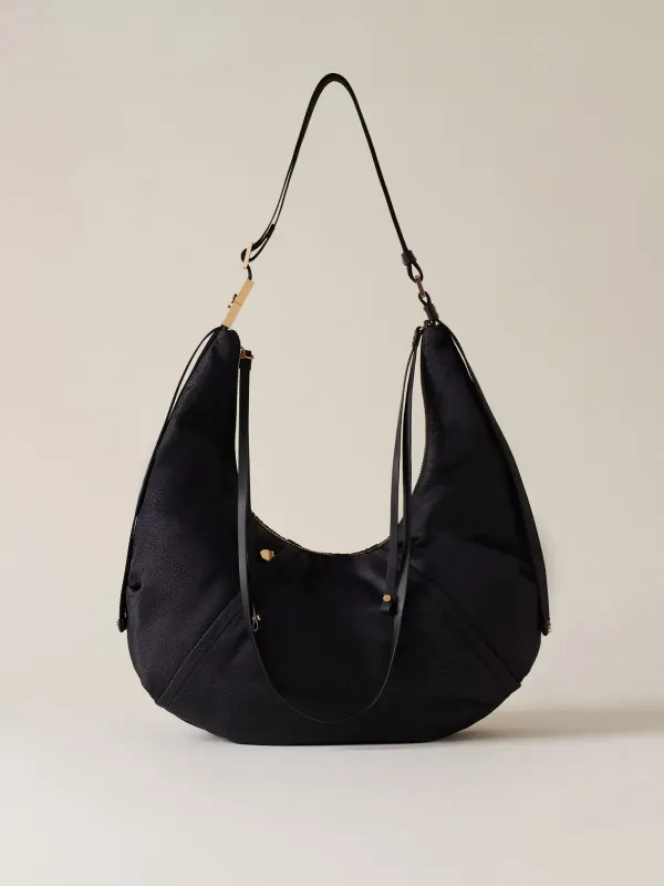 BORBONESE FOLD HOBO MEDIUM Borsa a Spalla di Tessuto Riciclato OP