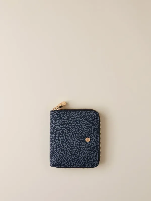 BORBONESE PORTAFOGLIO MEDIUM Zip Around di Tessuto Riciclato OP e Pelle denim