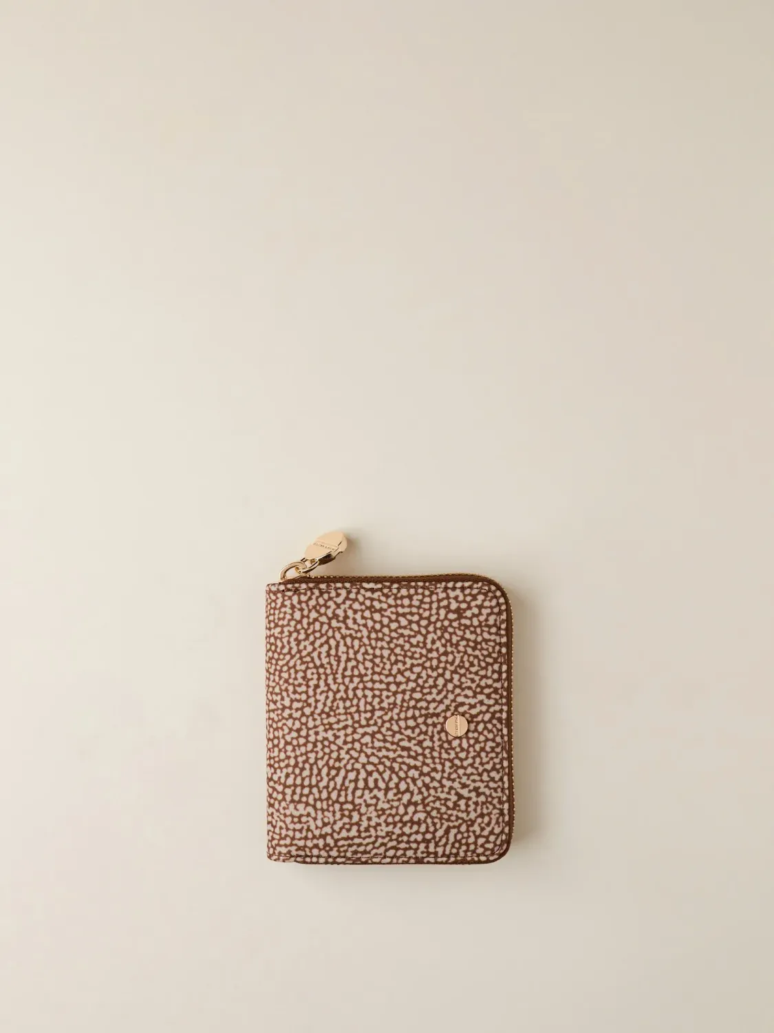 BORBONESE PORTAFOGLIO MEDIUM Zip Around di Tessuto Riciclato OP e Pelle beige/brown