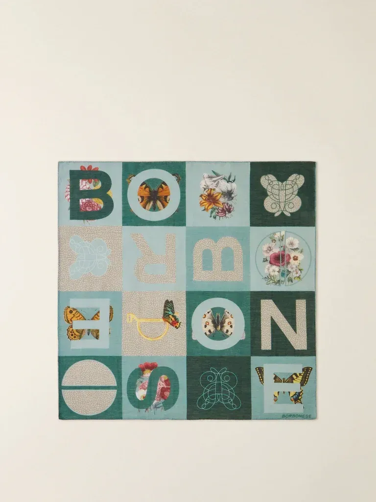 BORBONESE FOULARD 50 X 50 Bandana di Misto Cotone  FOREST/MARINE/KAKI