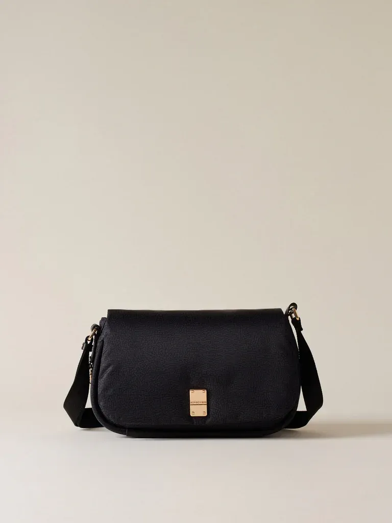 BORBONESE CAHIER TRACOLLA MEDIUM Tracolla di Tessuto Riciclato OP Dark Black