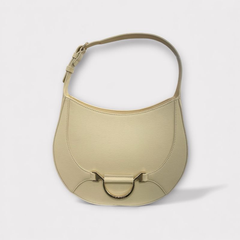 BIRBONESE SMALL HOBO BAG pelle zigrinata avorio