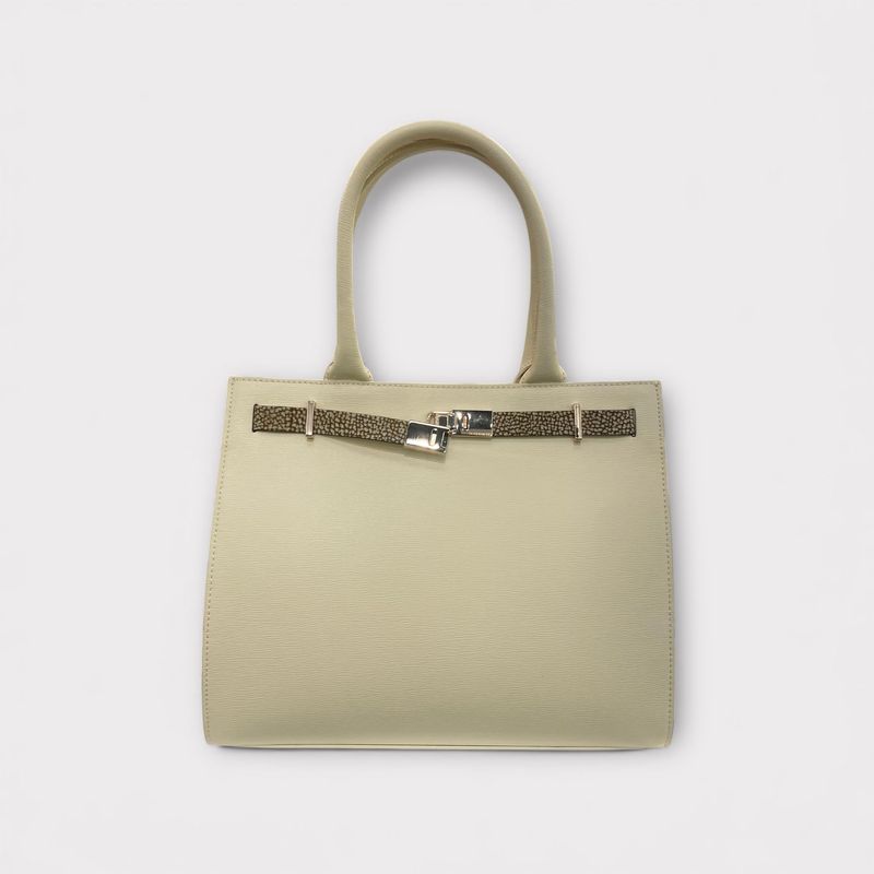 BORBONESE Medium Shopping Bag in pelle zigrinata Avorio