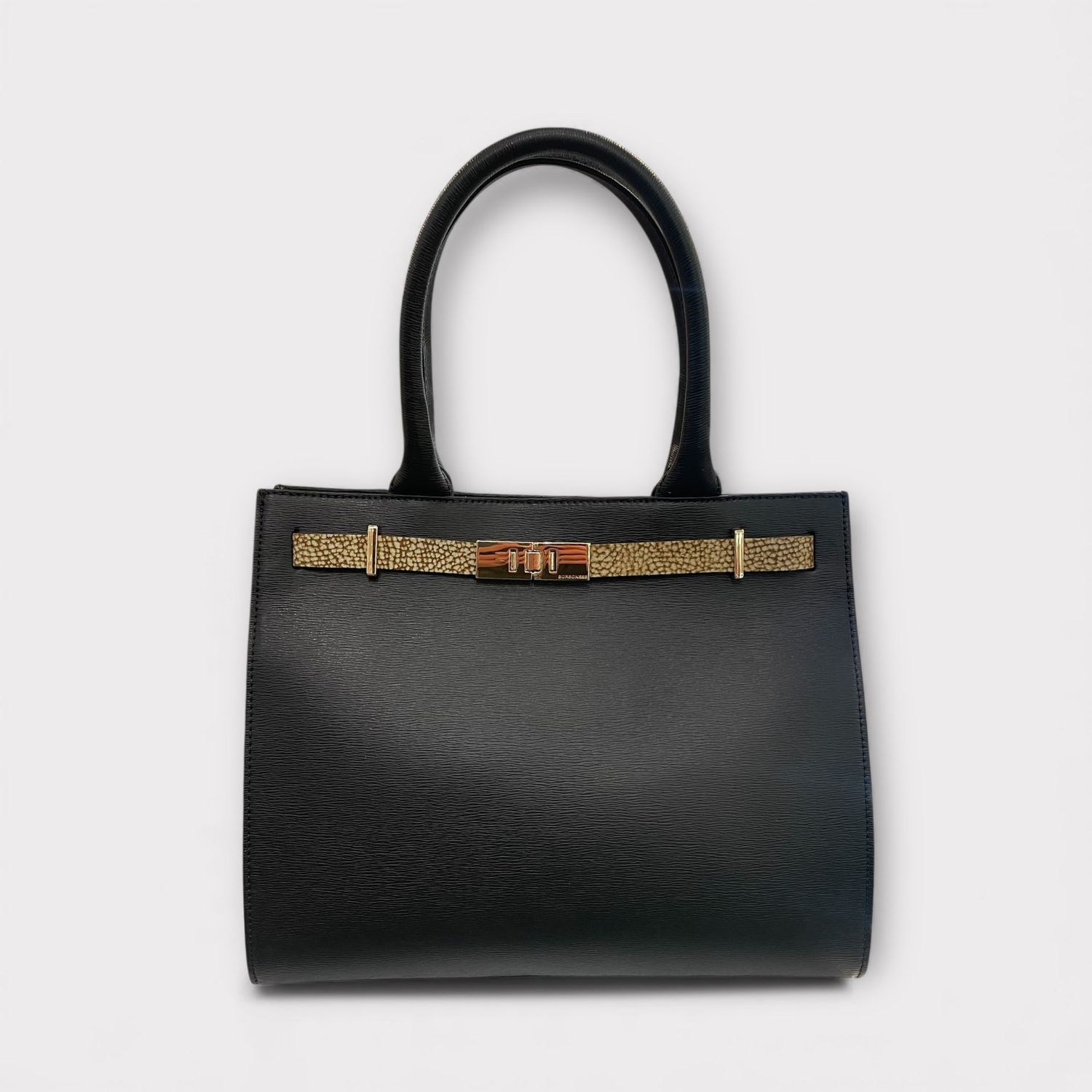 BORBONESE Medium Shopping Bag in pelle zigrinata Nero