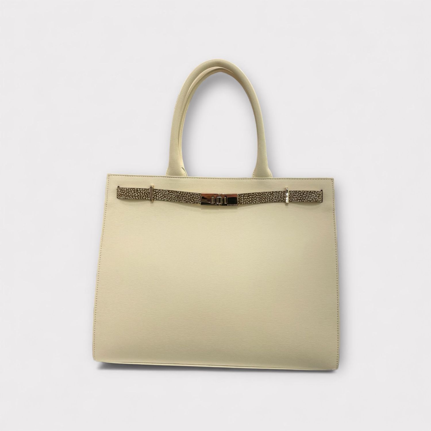 BORBONESE Large Shopping Bag in pelle zigrinata Avorio