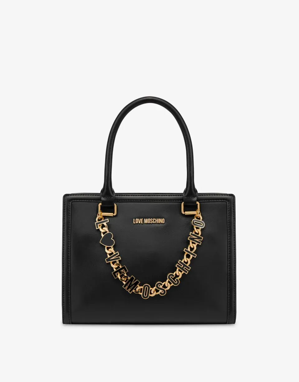Borsa Love Moschino a mano in pelle con catena nero Borsa Love Moschino a mano in pelle con catena nero