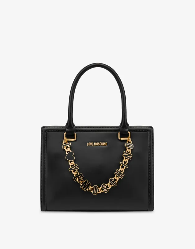 Borsa Love Moschino a mano in pelle con catena nero Borsa Love Moschino a mano in pelle con catena nero