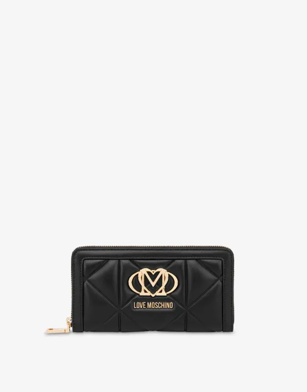 Portafoglio Love Moschino zip around trapuntato Embossed nero Portafoglio Love Moschino zip around trapuntato Embossed nero