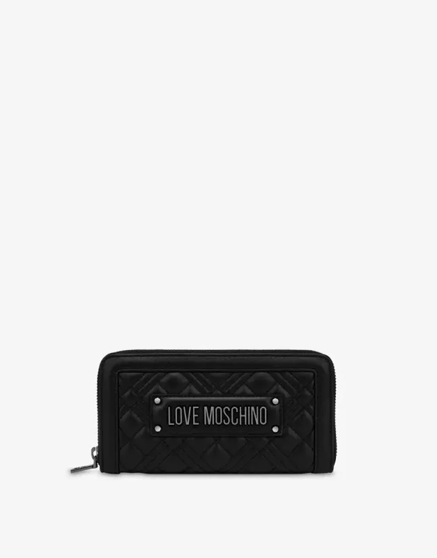 Portafoglio Love Moschino zip around Quilted nero argento Portafoglio Love Moschino zip around Quilted nero argento