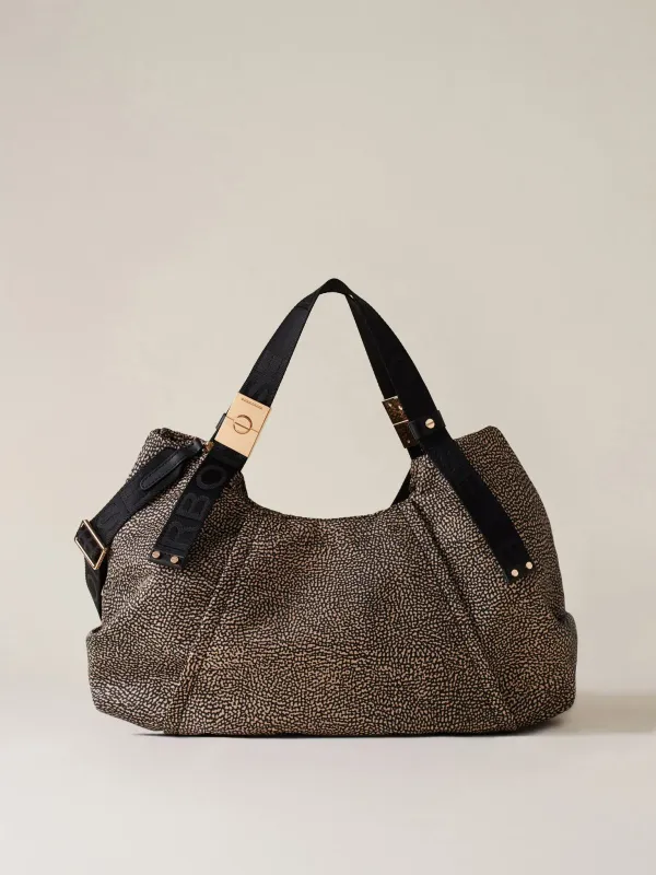 BORBONESE BAULETTO FOLD MEDIUM Borsa a Mano di Tessuto Riciclato OP Natural Black BORBONESE BAULETTO FOLD MEDIUM Borsa a Mano di Tessuto Riciclato OP Natural Black