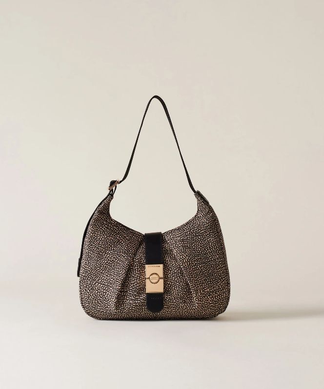 BORBONESE HOBO CORTINA SMALL Borsa a spalla di Tessuto Riciclato e Pelle