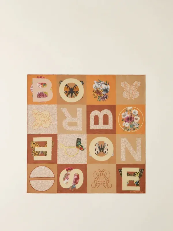 BORBONESE FOULARD 50 X 50 Bandana di Misto Cotone  TANGERINE/COCONUT/SABBIA