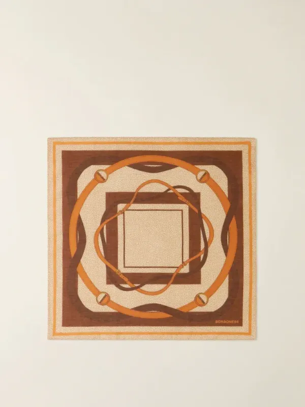 BORBONESE FOULARD 50 X 50 Sciarpa di Misto Seta  SABBIA/TESTA MORO/TANGERINE