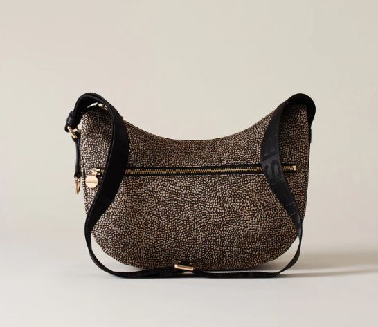 LUNA BAG SMALL Hobo di Tessuto Riciclato Op Natural/Nero