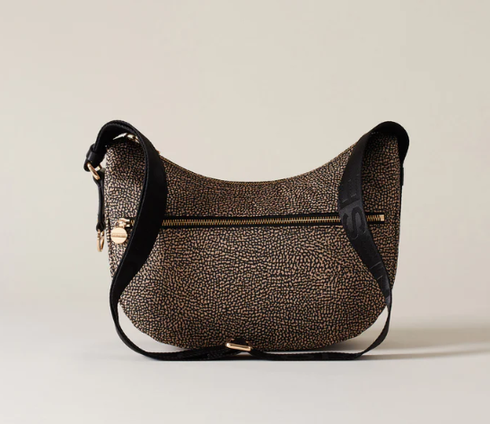 Borsa Borbonese LUNA BAG SMALL Hobo di Tessuto Riciclato Op Natural/Nero Borsa Borbonese LUNA BAG SMALL Hobo di Tessuto Riciclato Op Natural/Nero