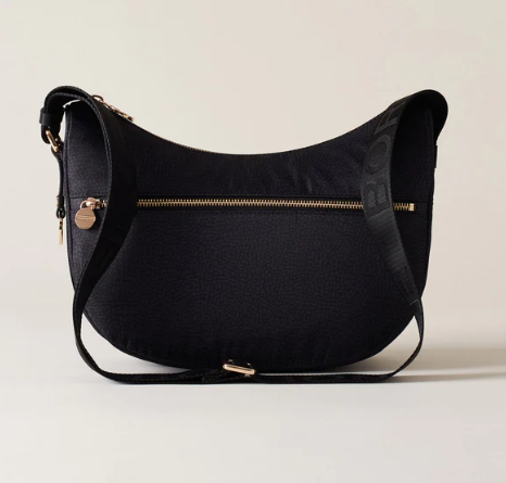 BORBONESE LUNA BAG SMALL Hobo di Tessuto Riciclato Op Black BORBONESE LUNA BAG SMALL Hobo di Tessuto Riciclato Op Black