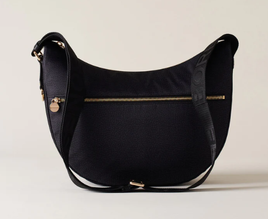 BORBONESE LUNA BAG MIDDLE Hobo di Tessuto Riciclato Op Black BORBONESE LUNA BAG MIDDLE Hobo di Tessuto Riciclato Op Black