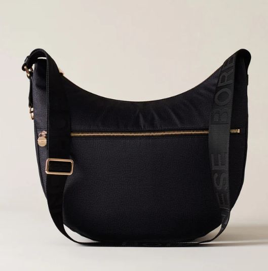 BORBONESE LUNA BAG MEDIUM Hobo di Tessuto Op Black
