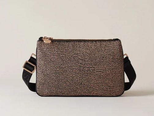 Borbonese Borsa a Tracolla Small I15 OP Natural/Black Borbonese Borsa a Tracolla Small I15 OP Natural/Black