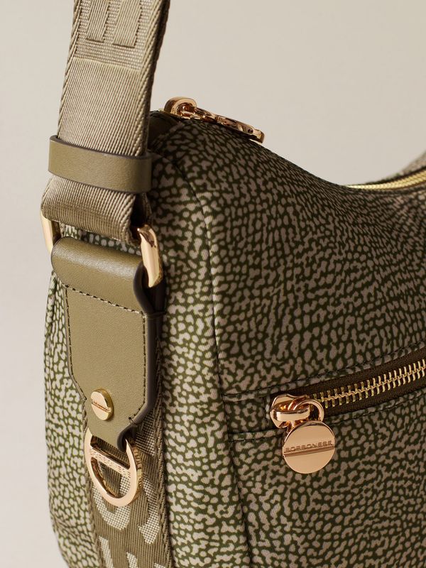 BORBONESE LUNA BAG SMALL Hobo di Tessuto Riciclato Op Olive