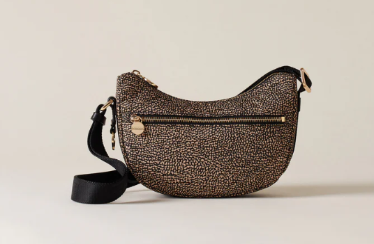 BORBONESE HOBO LUNA MINI Tracolla di Tessuto Riciclato OP Natural Black BORBONESE HOBO LUNA MINI Tracolla di Tessuto Riciclato OP Natural Black