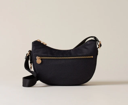 BORBONESE HOBO LUNA MINI Tracolla di Tessuto Riciclato OP Black BORBONESE HOBO LUNA MINI Tracolla di Tessuto Riciclato OP Black