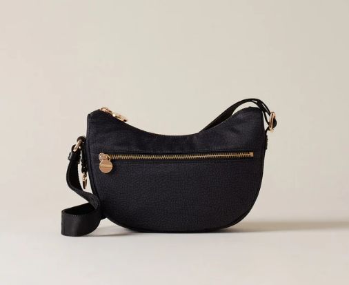 BORBONESE HOBO LUNA MINI Tracolla di Tessuto Riciclato OP Black