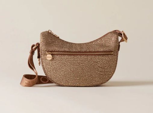 BORBONESE HOBO LUNA MINI Tracolla di Tessuto Riciclato OP Beige Brown