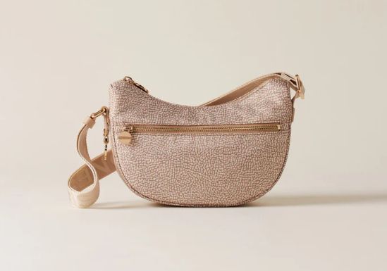 BORBONESE HOBO LUNA MINI Tracolla di Tessuto Riciclato OP Sabbia
