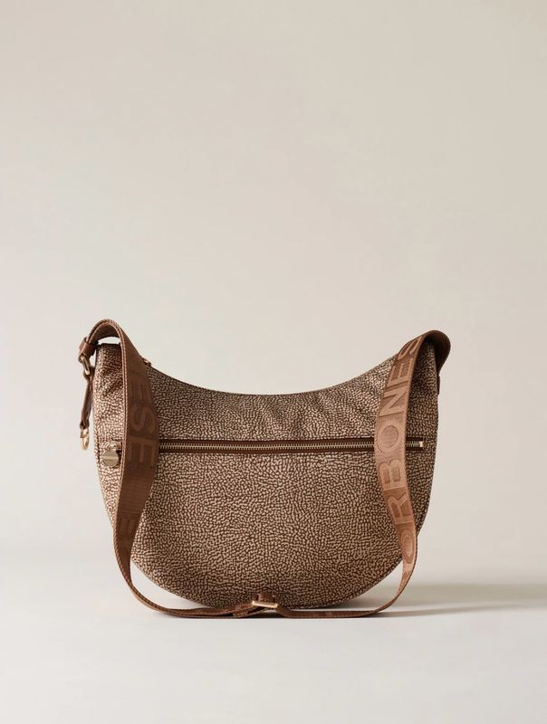 BORBONESE LUNA BAG MIDDLE di Tessuto Riciclato Op Beige/Brown BORBONESE LUNA BAG MIDDLE di Tessuto Riciclato Op Beige/Brown
