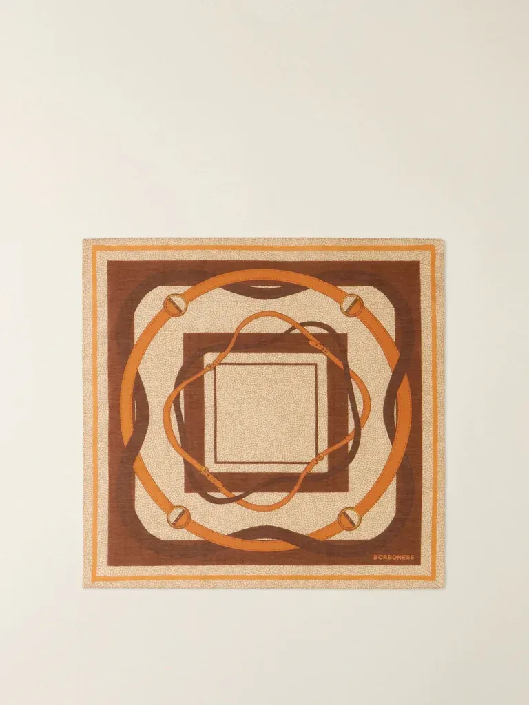 BORBONESE FOULARD 50 X 50 Sciarpa di Misto Seta  SABBIA/TESTA MORO/TANGERINE