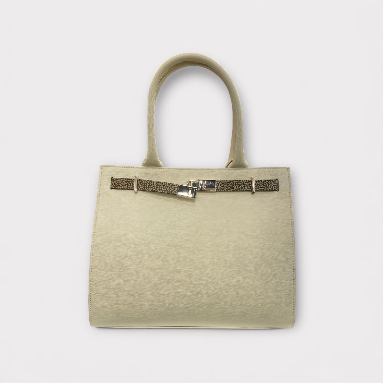 BORBONESE Medium Shopping Bag in pelle zigrinata Avorio BORBONESE Medium Shopping Bag in pelle zigrinata Avorio