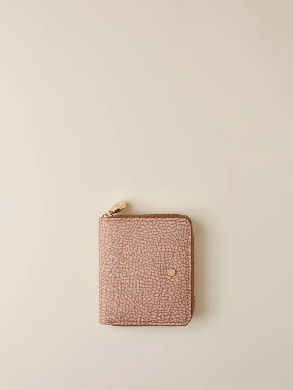 BORBONESE PORTAFOGLIO MEDIUM Zip Around di Tessuto Riciclato OP e Pelle MAUVE