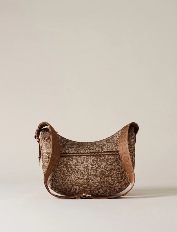 BORBONESE LUNA BAG SMALL Hobo di Tessuto Riciclato Op Beige/Brown