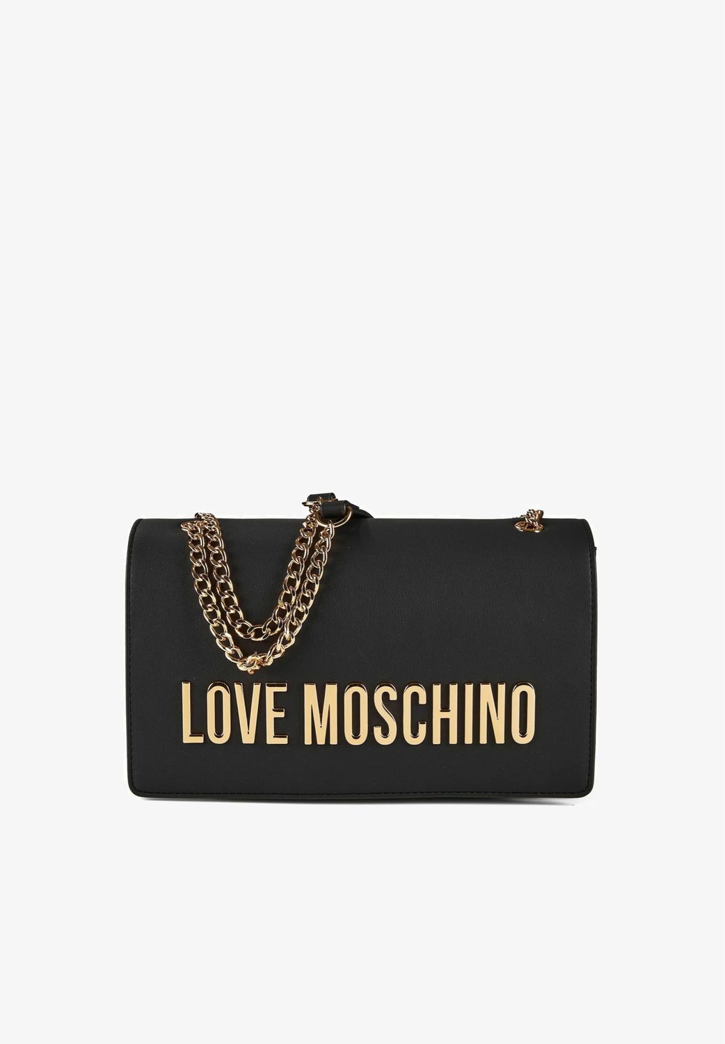 Love Moschino Borsa con catena doppia portabilità Lettering Black Gold