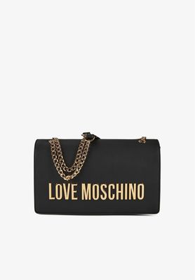 Love Moschino Borsa con catena doppia portabilità Lettering Black Gold Love Moschino Borsa con catena doppia portabilità Lettering Black Gold