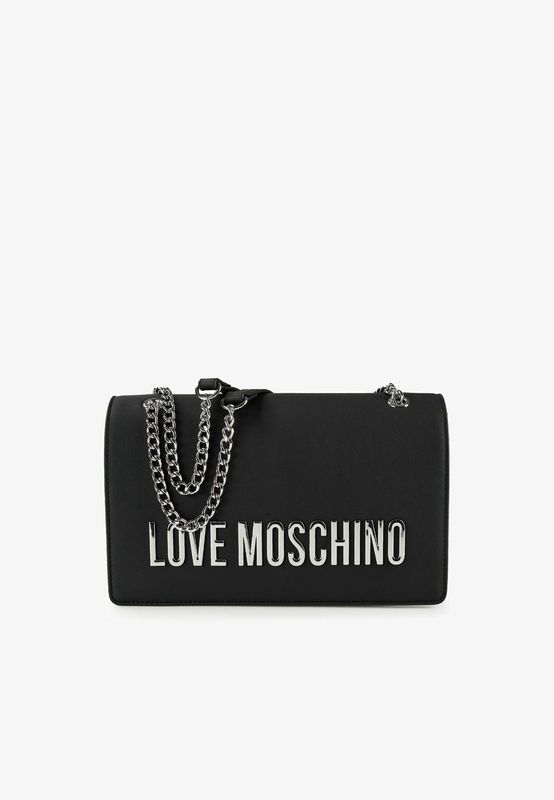 Love Moschino Borsa con catena doppia portabilità Lettering Black Silver